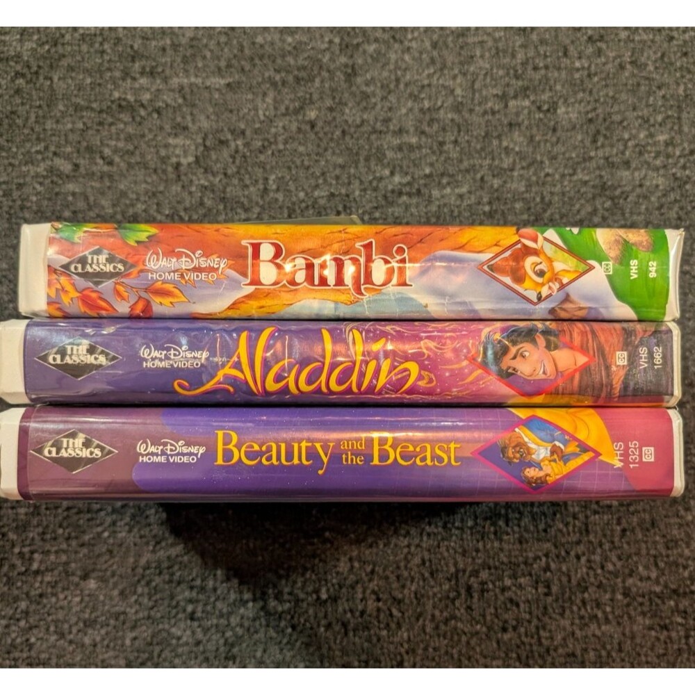 Disney Black Diamond Lot of 3  VHS Tapes - Bambi,  Aladdin, Beauty and the Beast
